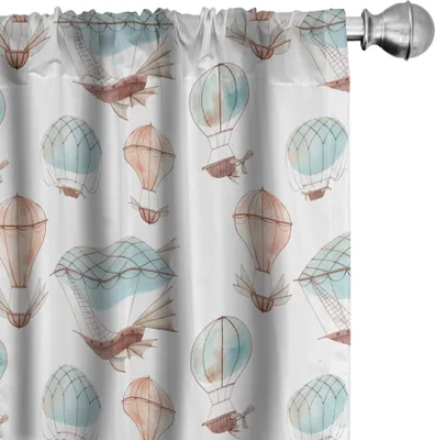 Produktbild von ABAKUHAUS Ballon Vorhänge, Gardinen, Kontinuierliche Lufttransportfahrzeuge Drucken auf einem einfachen Hintergrund, 2 Stück 75 x 175 cm, Weiß Pfirsich Babyblau