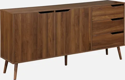Produktbild von sweeek Sideboard Skandinavisch Nussbaumfarben Nepal B 160 x T 40 x H 80 cm mit zentralem Verstärkungsfuß eingelassene Griffe