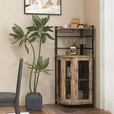 Zdjęcie produktu dla Szafka na wino z półkami na kieliszki - regulowane półki i industrialny design