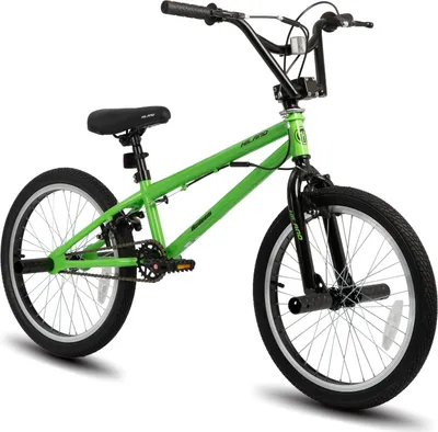 Produktbild von Hiland 20 Zoll Kinder BMX Fahrrad für Jungen Mädchen, 360 Grad Rotor Freestyle, 4 Pegs Single Speed Kinder BMX Fahrrad,Doppel-U-Bremse, grün