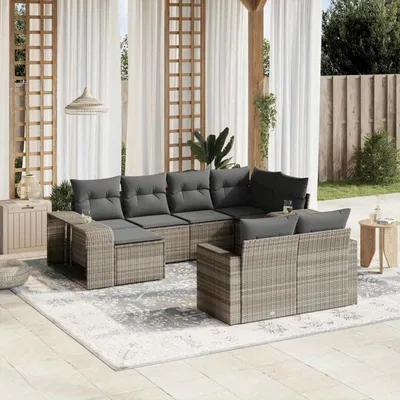 Immagine prodotto di Set di mobili da giardino da 10 pezzi - rattan sintetico resistente agli agenti atmosferici - cuscini grigio chiaro rimovibili - confortevoli