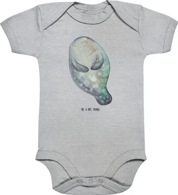 Produktbild von Mr. & Mrs. Panda overall baby Seekuh Happy 1. - 3. Monat - Heather Grey - Geschenk, Neustart, Seekühe, Meer, Neuanfang, Einteiler, Selbstliebe, Babybody, Strampler