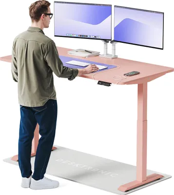 Produktbild von Desktronic HomeOne Elektrisch höhenverstellbarer Schreibtisch 160x80cm Rosa/Rosa mit Memory-Funktion, Anti-Kollisions Technologie, USB-A und USB-C-Ladeanschlüssen