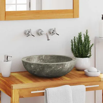 Image de vidaXL Lavabo Gris Ø40x12 cm Marbre
