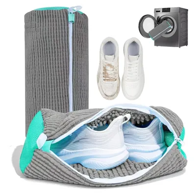 Schuhwaschbeutel, 1 Stück, 39 x 19 cm, grau, Nylon, für Waschmaschine