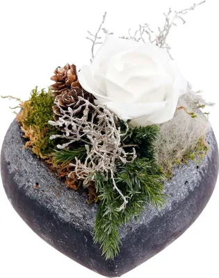 Produktbild von Grabschmuck HERZ mit weißer Rose, Keramikherz, wetterfest CreaFlor Home