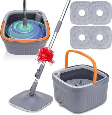 Productafbeelding van Wisser set met emmer, 360 graden draaibaar, telescopische handgreep, 4 pads, voor vloeren