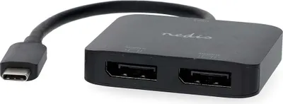 Image de Nedis USB-C Adapter - USB 3.2 Gen 1 - USB-C mâle - 2x Displayport femelle - 4K@60Hz - 0.20 m - rond - nickelé - PVC - noir - boîte