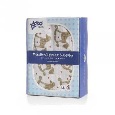 Zdjęcie produktu dla XKKO Organic – pieluszka z bawełny organicznej 120x120, Rocking Horses Gold