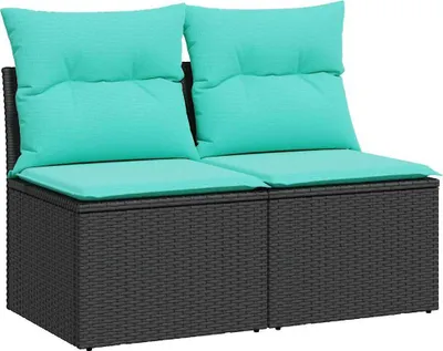 Produktbild von 2-tlg. Garten-Sofagarnitur mit Kissen Schwarz Poly Rattan
