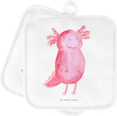 Produktbild von Mr. & Mrs. Panda 2er Set Topflappen  Axolotl Glücklich - Weiß - Geschenk, Topflappenset, gut Gelaunt, Schwanzlurch, topfhalter, Lebensfroh, Lurch, Topfuntersetzer