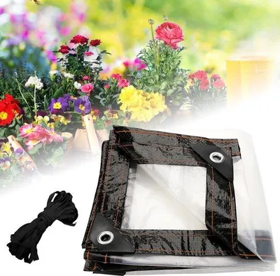 Image de Bâche de toit transparente et imperméable en PE, fixations en aluminium renforcées pour usage extérieur, 2 × 4 m