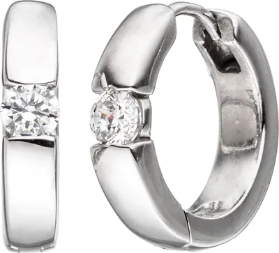 Produktbild von JOBO Creolen rund 925 Sterling Silber 2 Zirkonia Ohrringe Silberohrringe