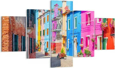 Produktbild von Bild auf Leinwand - Leinwandbild - Straße Haus Blumen - 125x70cm - Wand Bild - Wanddeko - Leinwanddruck - Bilder - Kunstdruck - Wanddekoration - Leinwand bilder - Wandkunst - EA125x70-3825