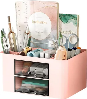 Produktbild von Schreibtisch Organizer, 5 Fächer Plastik Tisch Organizer mit Schublade, Multifunktionaler Schreibtisch Organizer, Stifteköcher für Stifte Büro Zuhause Schule(Rosa)