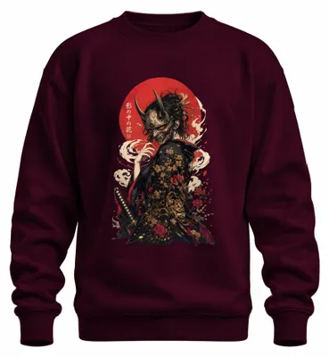 Obrázek produktu pro Tričko s potiskem "Hannya Maske", motiv japonské válečnice, styl Y2K, s motivem samurajů, barva: vínová, velikost XXL