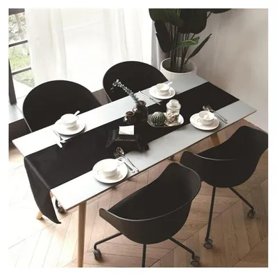 Immagine prodotto di Runner da tavolo in velluto nero, 32x180 cm, lavabile, design moderno