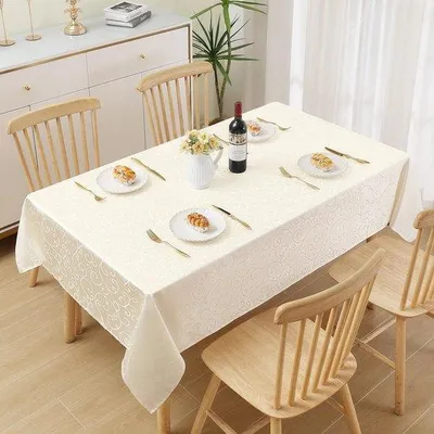 Produktbild von Unyqoos® Abwaschbare Tischdecke, rechteckig 140 x 180 cm, 100% Polyester Jacquard-Damast mit Ornamentmuster, beige, fleckenabweisend, pflegeleicht, hitzebeständig