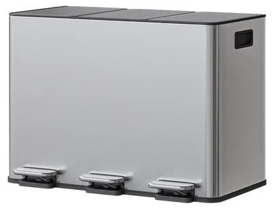 Produktbild von Küchen-Mülleimer - Recycling-Abfalleimer - 45 l - 3 Fächer - 3 Pedale - Soft-Close-Deckel - 3 Herausnehmbare Eimer - Edelstahloberfläche
