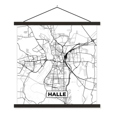 Produktbild von MuchoWow® Textilposter Halle - Karte - Stadtplan 90x90 cm mit schwarzem Rahmen - Magnetisches