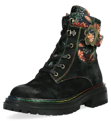 Produktbild von Laura Vita Damen Stiefelette Schnalle Leder floraler Einstieg KANDYO 22, Größe:37 EU, Farbe:Schwarz