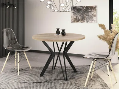 Produktbild von Runder Tisch für das Esszimmer - 100 oder 120 cm Durchmesser - Ausziehbarer Tisch mit Pulverbeschichteten Schwarzen Metallbeinen - Industriestil - 120 cm - Sonoma Eiche