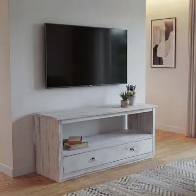 Produktbild von TV-Rack Fernsehtisch Lowboard TV-Regal, Shabby-Look, Vintage  weiß