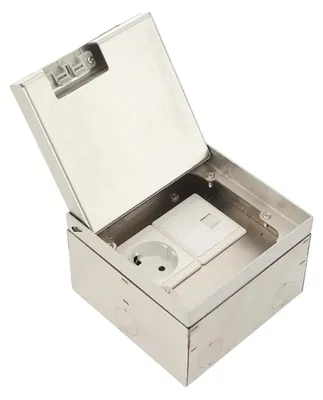 Image de Prise de sol encastrable - Prise européenne - Acier inoxydable - Design plat et encastré - Boîtier d'encastrement au sol - Pour la maison et le bureau