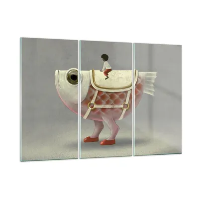 Produktbild von Bilder auf glas - 3 Teile - Surreal Fisch Kind - 165x110cm - Glasbilder - Wandbilder - Bilder - zum Aufhängen bereit - Wanddekoration aus Glas - Glas Bilder - Wandbild auf Glas - GCE165x110-4897