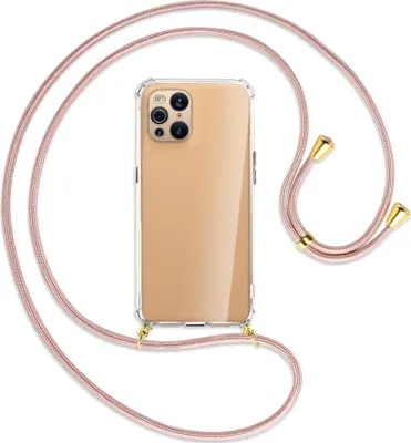 Produktbild von Handykette Backcover-Schutzhülle mit Band (Metall goldfarben) für Oppo Find X3 Pro - roségold