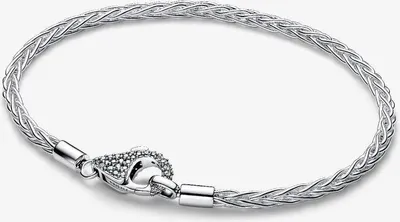 Image de Bracelet Pandora Pavé avec fermoir, chaîne en forme de queue de renard, charm inclus, référence 594462C01, bracelet pour femmes, tour de poignet : 16 cm