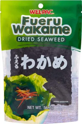 Produktbild von 57g Cut Wakame, getrockneter Seetang fertig geschnitten, Fueru Wakame Meeresalgen, Meeressalat