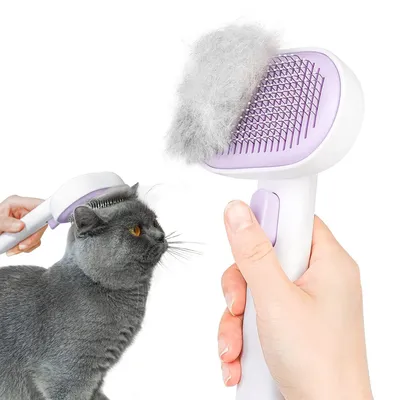 Produktbild von Katzenbürste (Lila)Katzenbürste mit Einem Knopf, Haustier Bürsten, Selbstreinigende Fellbürste Katze,zum Entfernen Losem Fell und Schmutz
