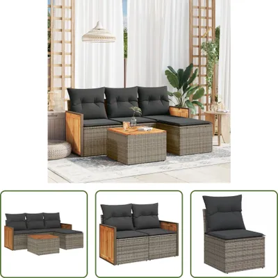 Produktbild von The Living Store 5-tlg. Garten-Sofagarnitur mit Kissen Grau Poly Rattan