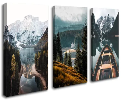 Obrázok produktu pre Obraz na plátne Horské jazero s lodou 120x80 cm zarámovaný
