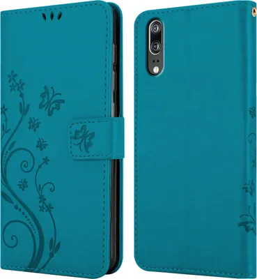 Produktbild von Cadorabo Hülle für Huawei P20 Schutz Hülle in Blau Schutzhülle Handy Hülle Etui Case Blumen Flower