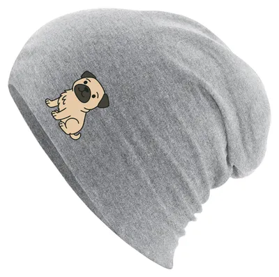 Produktbild von Huuraa Beanie Mops Pug Comic Heather Grey One Size Baumwolle und Elasthan Mütze Geschenkidee