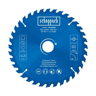 Produktbild von Scheppach HW Kreissägeblatt - Ø 210 x 30 x 2,4 x 1,6 mm | 36 Zähne | Ersatzsägeblatt für Handkreissägen