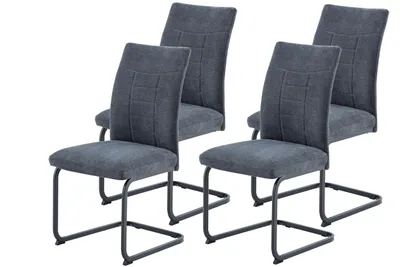 Produktbild von Hela Tische, 4er SET Esszimmerstuhl Augusta, Webstoff Chenille Anthrazit, XL Sitzbreite, NOSAG Polsterung, Gestell in STOFFFARBE, 140kg belastbar