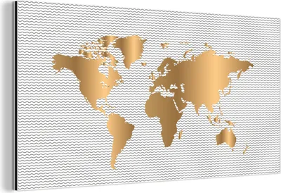 Obrázok produktu pre Nástenná dekorácia Kovový kovový obraz Wall Art 40x20cm Mapa sveta - Zlato - Golf Muchowow Hliníkové obrazy