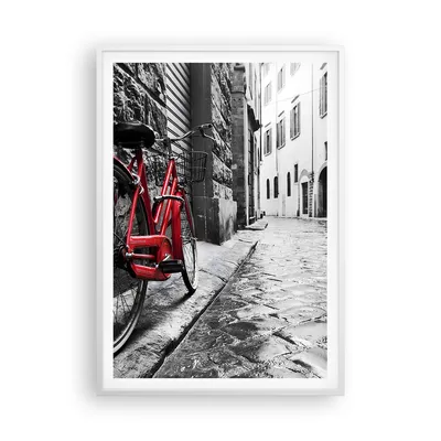 Produktbild von Gerahmtes Poster - Weißer Rahmen - Straße Fahrrad Kopfsteinpflaster Gebäude - 70x100 cm - Wand Bild - Wanddeko - Wandbilder - Wandposter - Bilderrahmen - Bilder - Kunstdruck - P2WPA70x100-3186