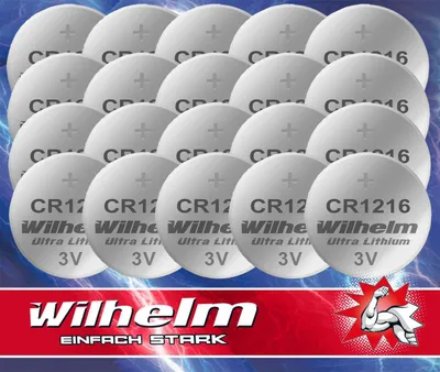 Produktbild von 20 x CR1216 WILHELM Lithium Knopfzelle 3V 26 mAh ø12 x 1,6 mm Batterie DL1216