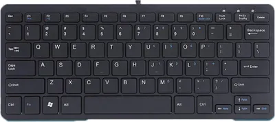 Produktbild von R-Go Tools Ergonomische Tastatur R-Go Compact, flaches Design, Mini-Tastatur, QWERTY (US), verkabelt, schwarz, Mini, Kabelgebunden, USB, Scherenschalter, QWERTY, Schwarz