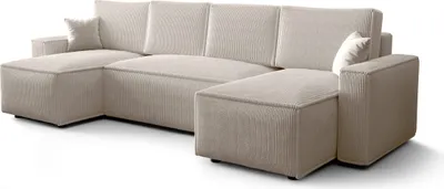 Produktbild von FEDVE Ecksofa Eldon U Form Sofa mit Schlaffunktion Bettkästen Couch Sofagarnitur Creme (Poso 100)