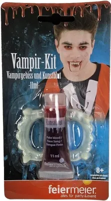 Produktbild von Vampir-Set "Gebiss und Kunstblut" 11ml | Rot Weiß - Halloween