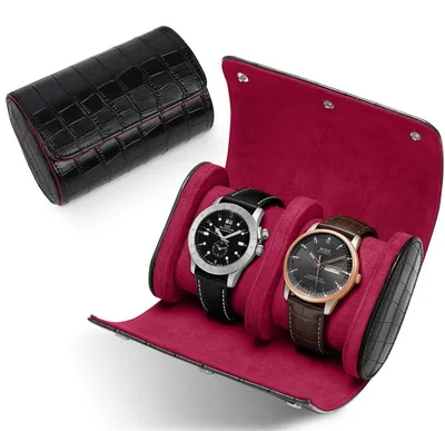 Image de Boîtier pour montres, en similicuir noir, pour 2 montres, avec 2 compartiments