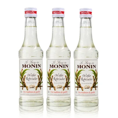 Produktbild von 3x Monin Weißer Rohrzucker Sirup, 250 ml Flasche - für Cocktails, zum Kaffee od