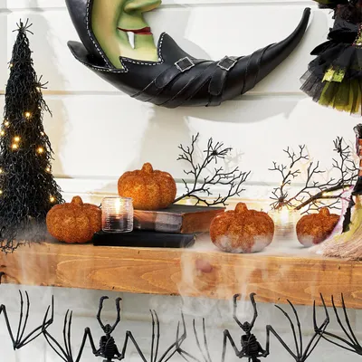 Obrázok produktu pre Halloweenska tekvicová dekorácia - 5,2 cm - pena - glitorová - 4 ks / balenie