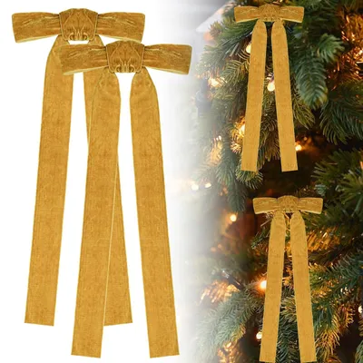 2 Samt-Weihnachtsriesenschleifen, braun, für Baum, Vintage
