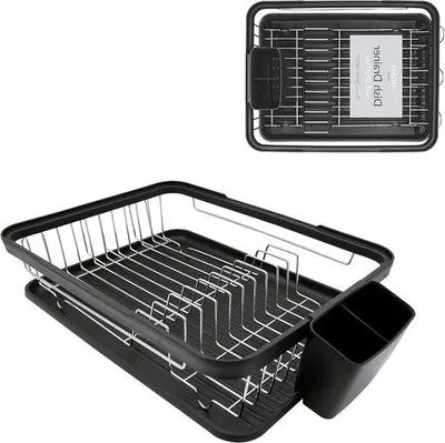 Obrázok produktu pre Odkvapkávač do kuchyne s držiakom na príbory – čierny – 41 x 32 x 9,5 cm